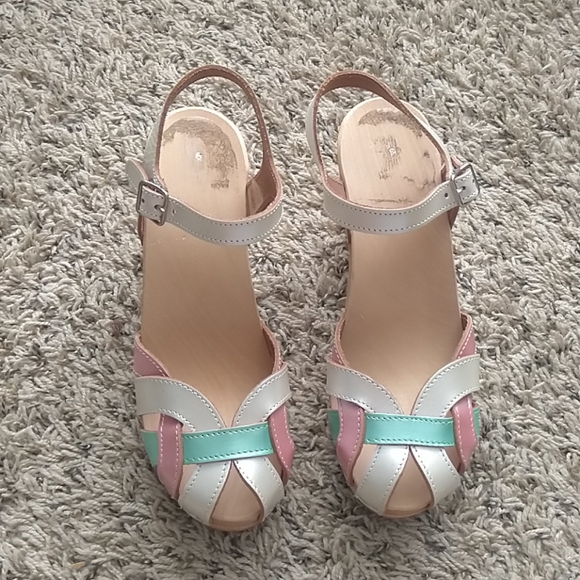 Swedish hasbeens rainbow block heel clogs sz 37 - Picture 2 of 7